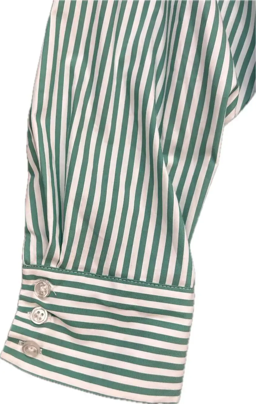 Maeve Soren Green & White Striped Long-Sleeve Shirt Dress Large Petite NWT - Picture 9 of 15